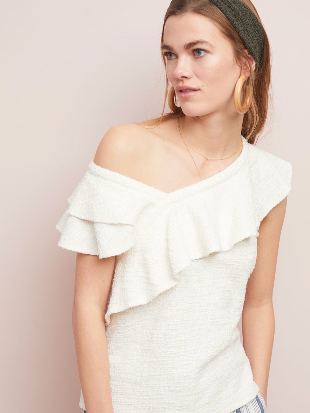dolan Ivory Off-Shoulder Ruffle Sweater